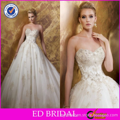 CE899 Luxury Sweetheart Strapless Gold Appliques Lace Bridal dress Vintage Style Wedding Gowns
